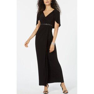 Adrianna Papell Women's Black Embellished Capelet Gown Sz 8 NWT